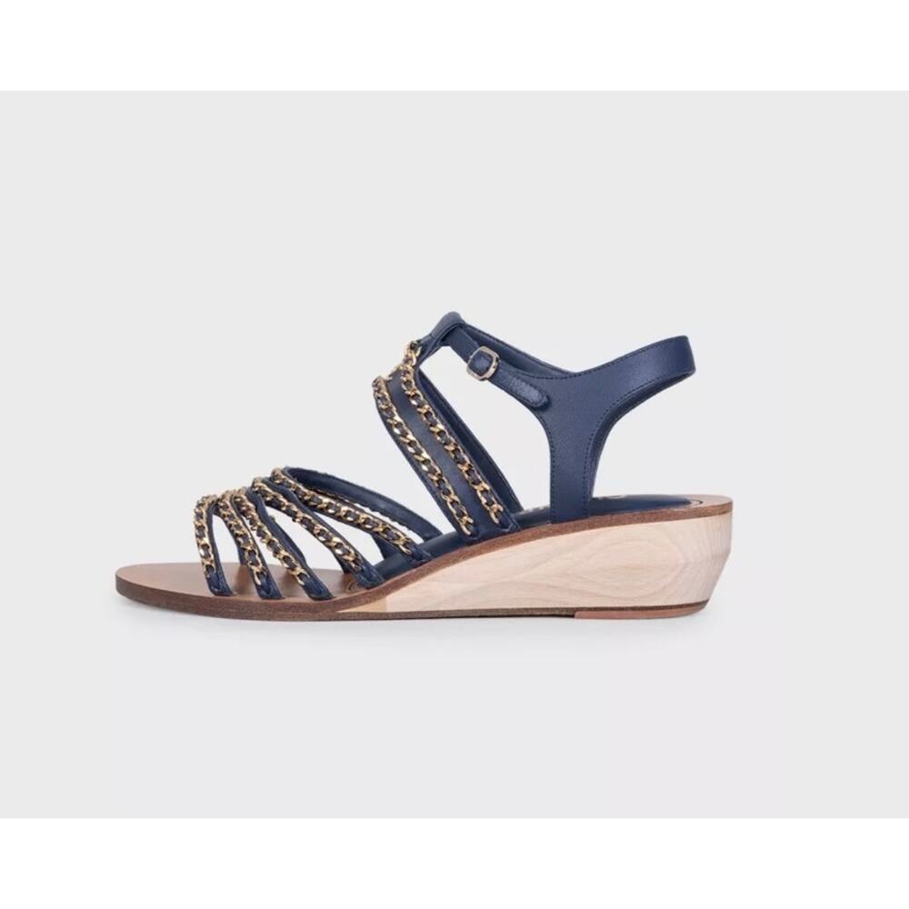 Chanel Blue Leather Chain Sandals - Size 40